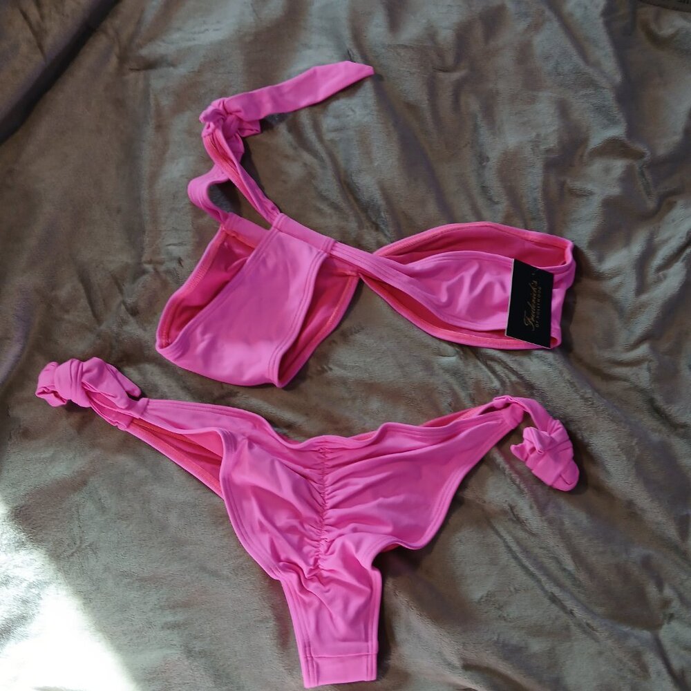 Frederick's of Hollywood Women's Laguna One Shoulder 2 Piece Bikini Pink… - Picture 4 of 6